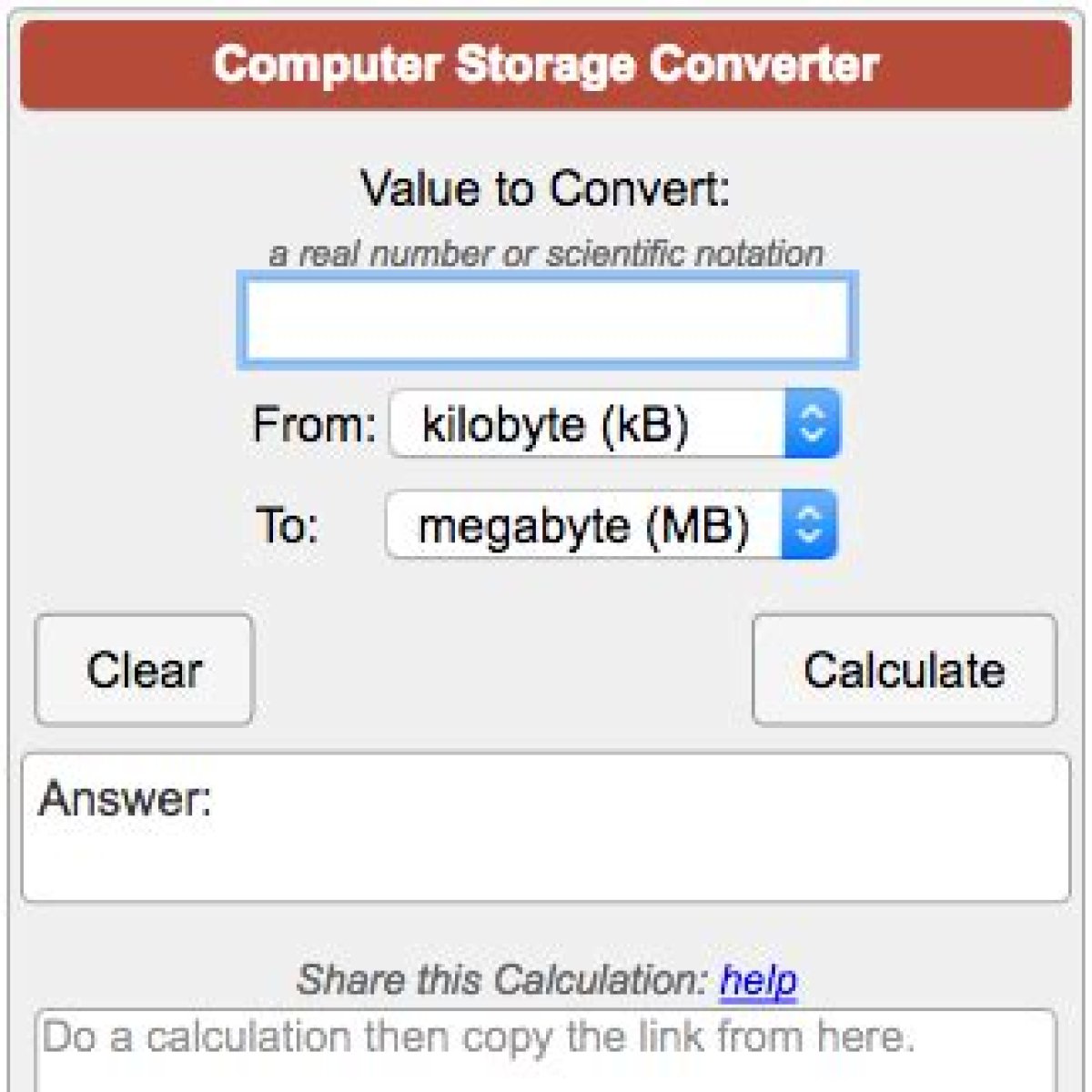 Computer Storage Conversions Calculator