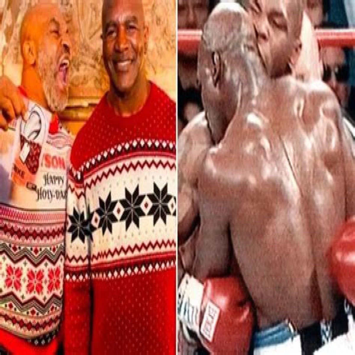 Mike Tyson poses with Evander Holyfield as old rivals release Christmas advert for their ear-shaped cannabis gummies