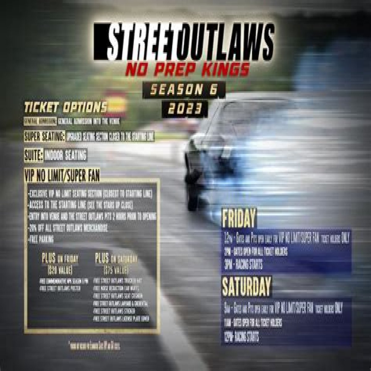  Street Outlaws: No prep Kings tickets are now on sale on TheFoat    Wed 26 January 2022 17:18    Updated Thu 27 January 2022 09:36    Niamh Colclough    